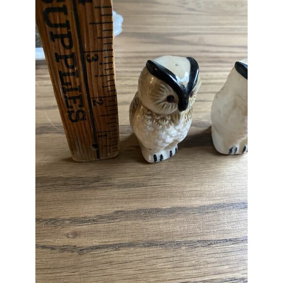 Vintage Salt & Pepper Shakers 3" Tall Brown & White Owls Porcelain Shakers - Picture 6 of 6